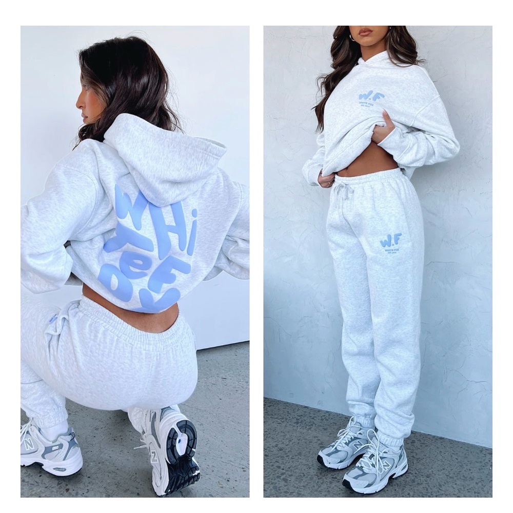 White and Blue WHITE FOX Hoodie and Joggers Set